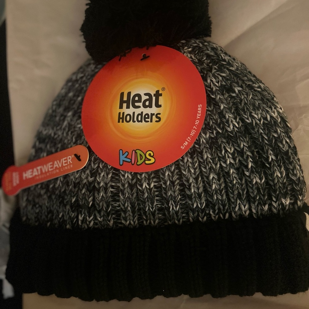 Heat Holders Kids Black and Gray Knit Beanie